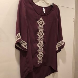 Purple lace mid sleeve bohemian shirt